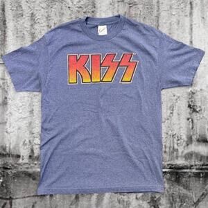 Vintage 2003 KISS Logo T-Shirt Blue Alstyle AAA Made in USA Large